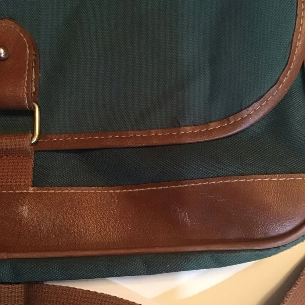 Polo Ralph Lauren Vintage Messenger Bag Hunter Green Brown Leather Trim
